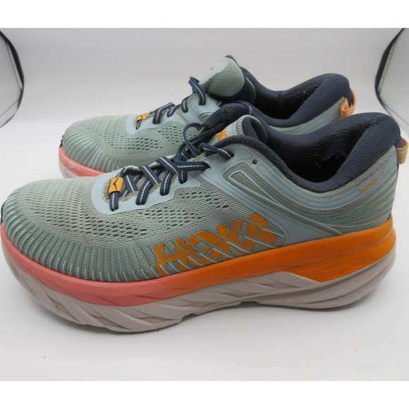HOKA ONE ONE Shoes Womens Size 8.5 Wide Blue Orange Bondi 7 Running Cushioned - Picture 3 of 14